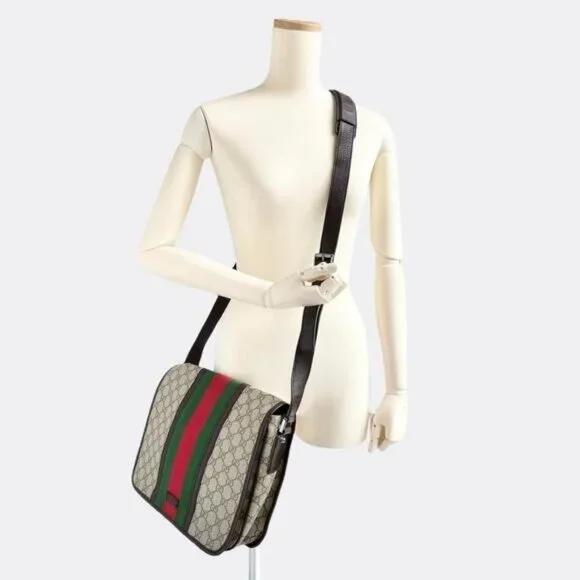 Authentic Gucci GG Sherry Supreme Web Messenger Bag Monogram Flap Ophidia - Picture 2 of 11